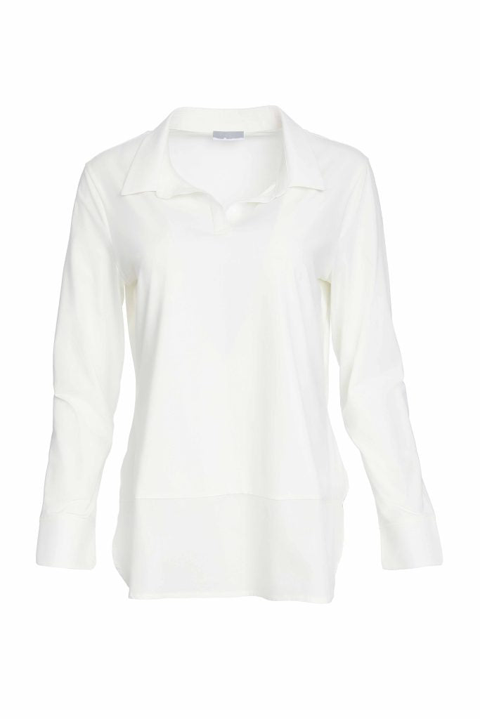 NAYA White Jersey Collar Cuff & Hem Panel Top