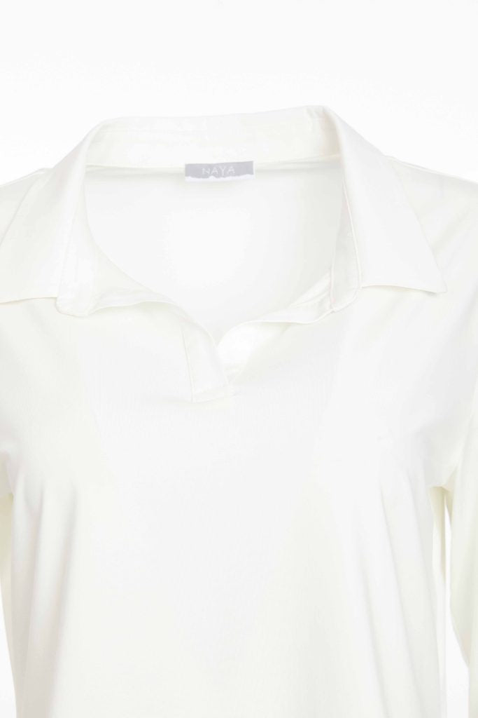 NAYA White Jersey Collar Cuff & Hem Panel Top