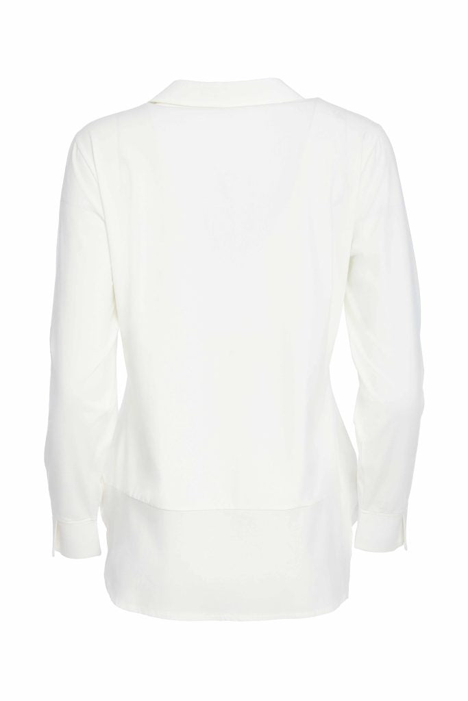 NAYA White Jersey Collar Cuff & Hem Panel Top