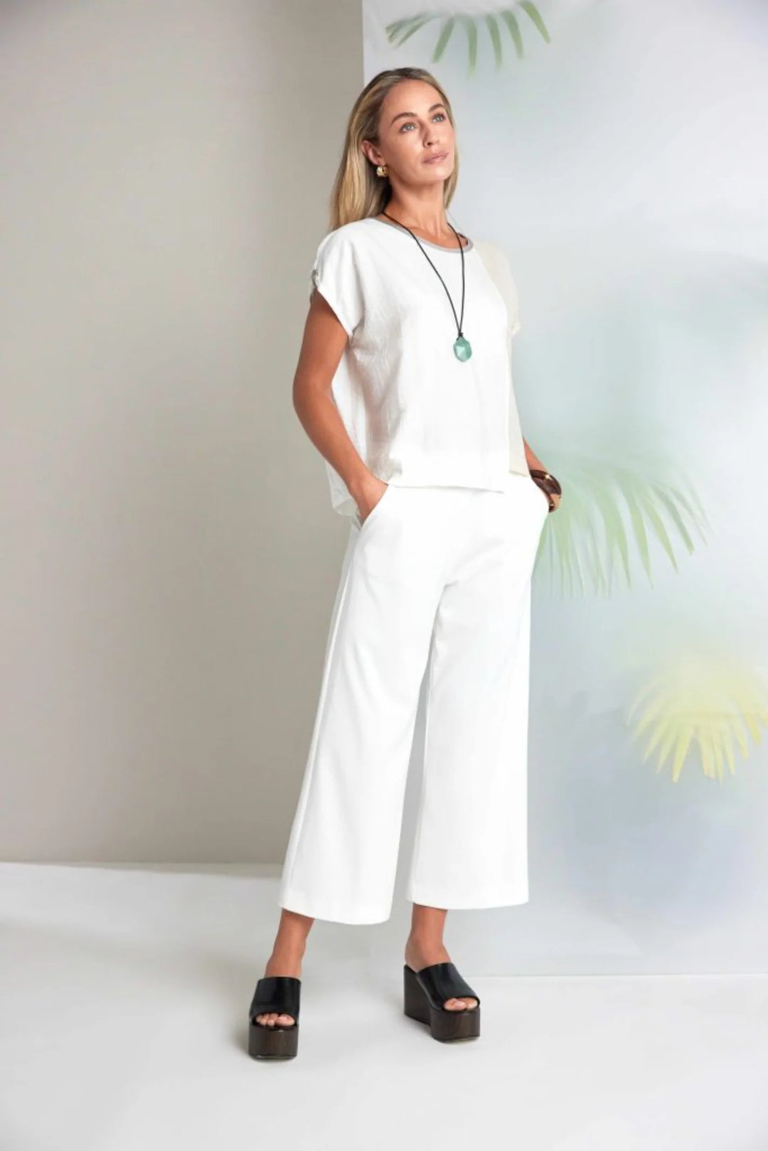 NAYA Cream Wide Leg Soft Pull Up Trousers