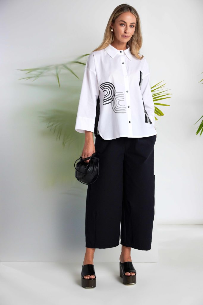 NAYA Stripped Sections Placement Print Shirt