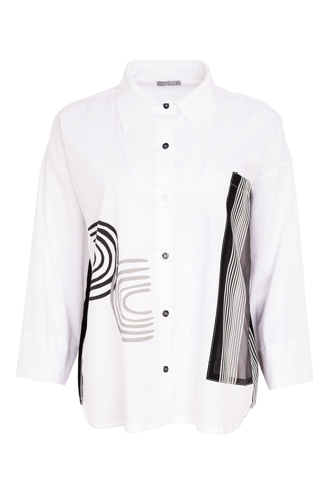 NAYA Stripped Sections Placement Print Shirt