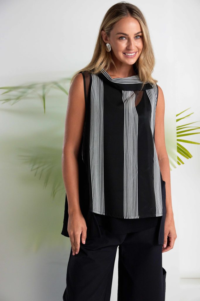 NAYA Striped Cut Away Collar Top