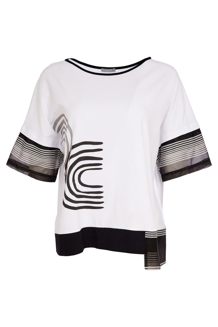 NAYA White & Black Placement Print & Stripe Top