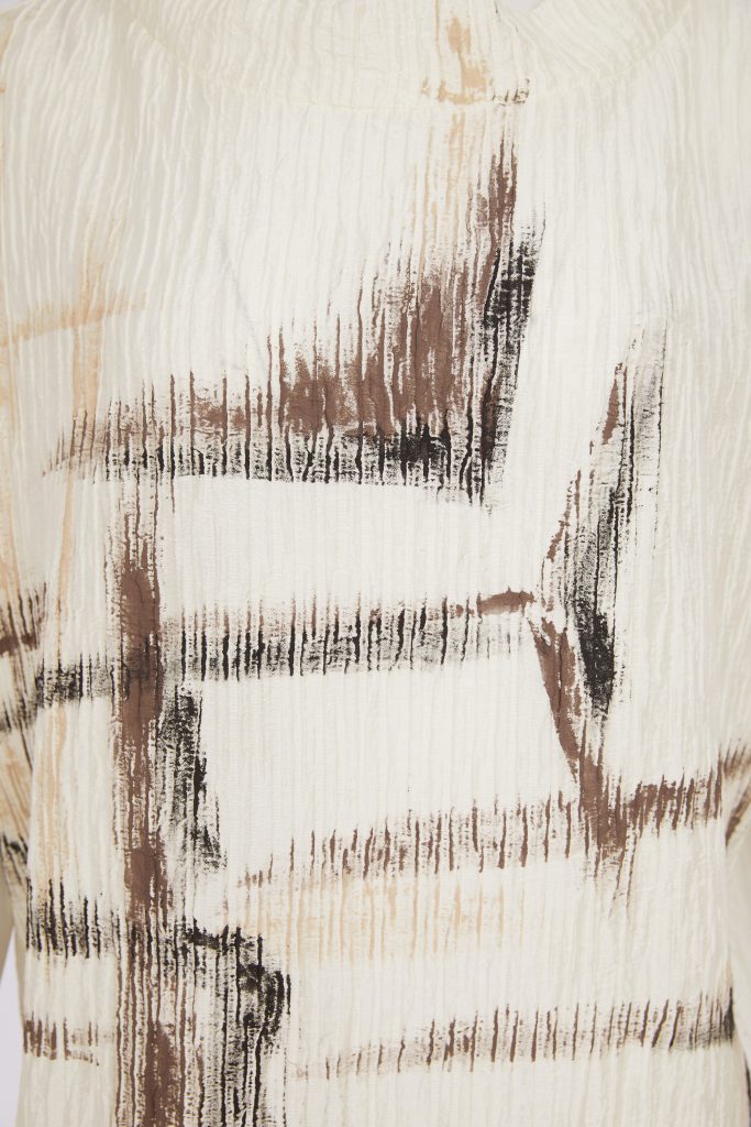 NAYA Cream Taupe Rippled Print High Neck Top