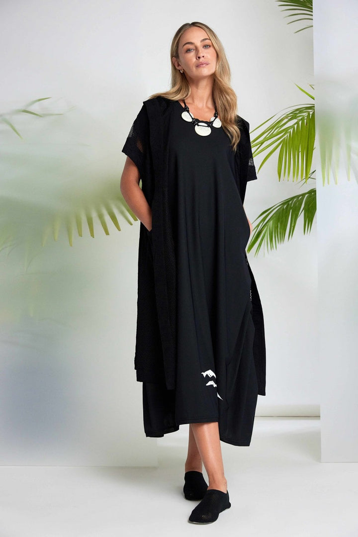 NAYA Black Long Line Hooded Mesh Jacket