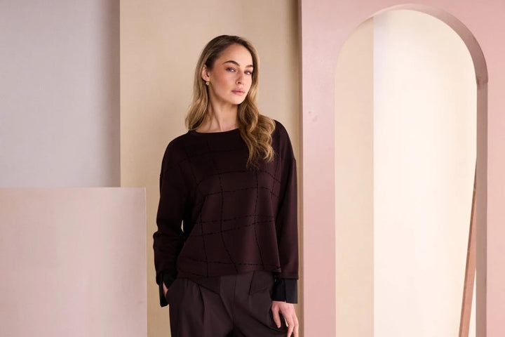 NAYA Round Neck Top with Flocking Stitch Detail