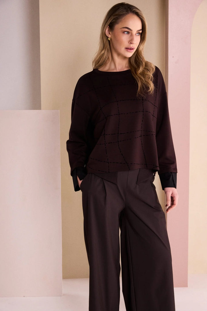 NAYA Round Neck Top with Flocking Stitch Detail