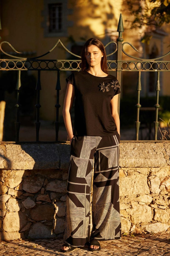 Peruzzi Black & Gold Geometric Wide Leg Trousers