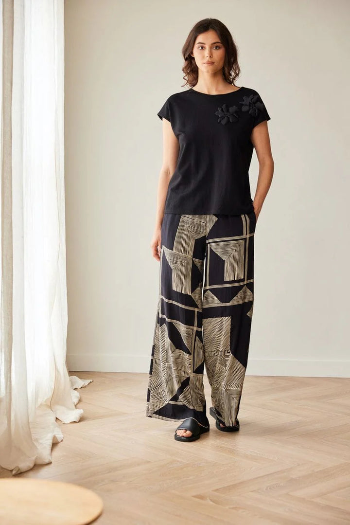 Peruzzi Black & Gold Geometric Wide Leg Trousers