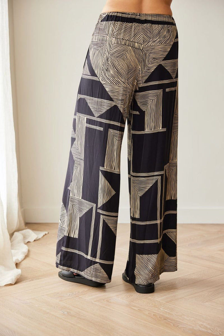 Peruzzi Black & Gold Geometric Wide Leg Trousers