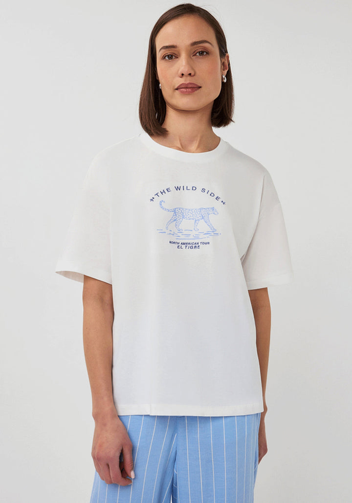Esqualo Off White Blue 'The Wild Side' Printed Top