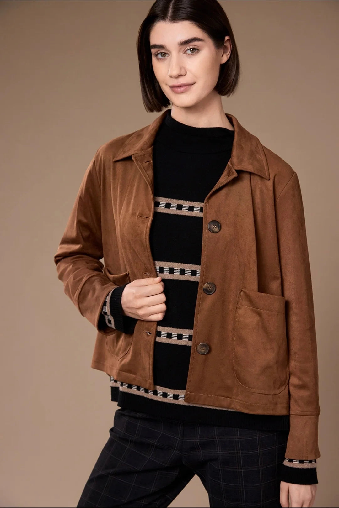 Peruzzi Mock Suede Jacket, Brown