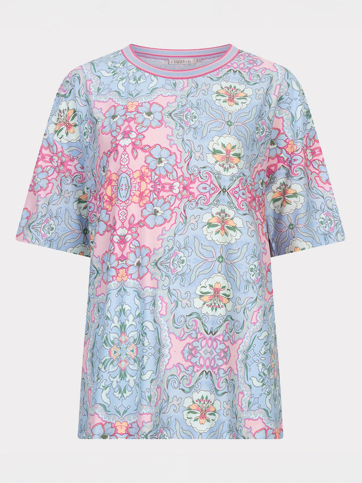 EsQualo Multi Print Round Neck Top