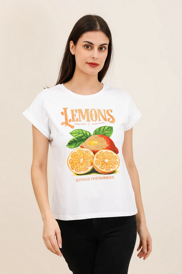 Lemon Cotton Print Top