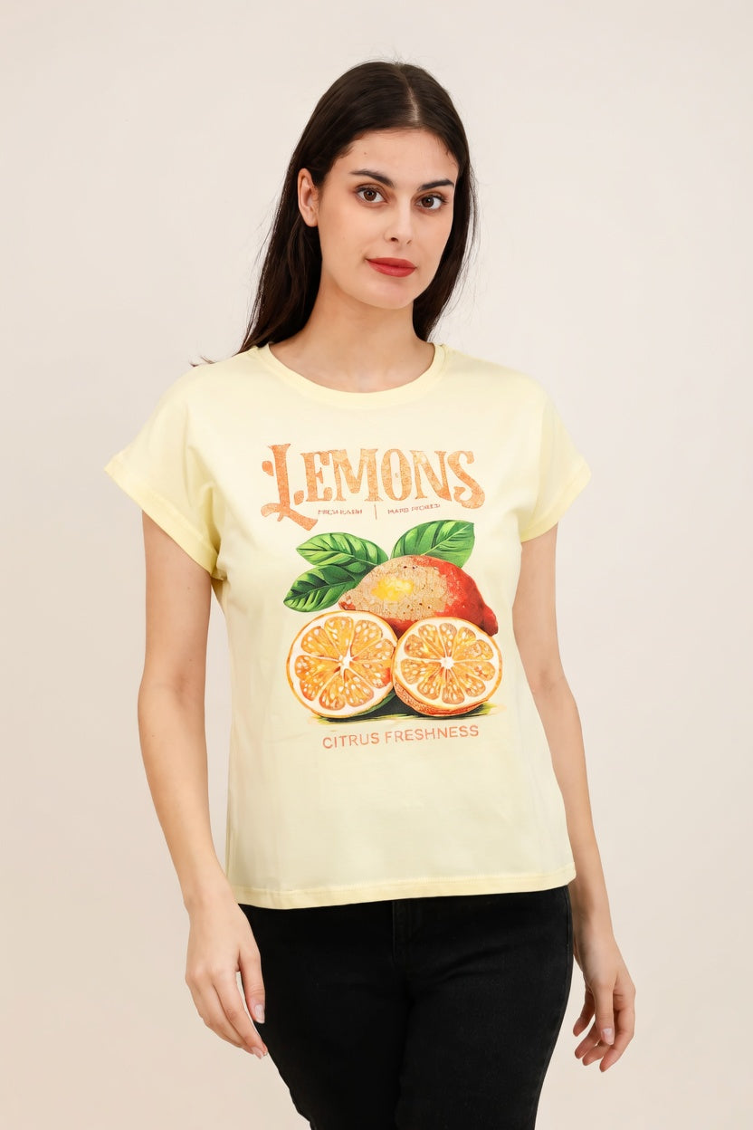 Lemon Cotton Print Top