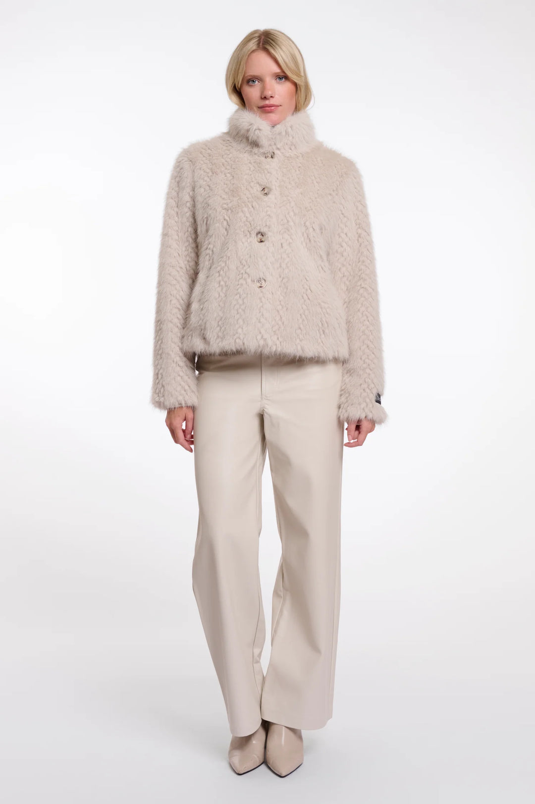 Rino & Pelle Vie Single Breasted Faux Fur Jacket, Birch