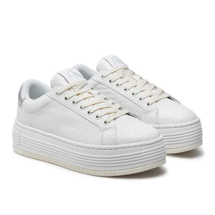 Calvin Klein White & Grey Platform Lace Up Trainers
