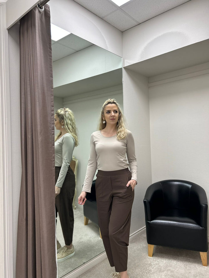 Lightweight Mocha Brown Cropped Travel Trousers