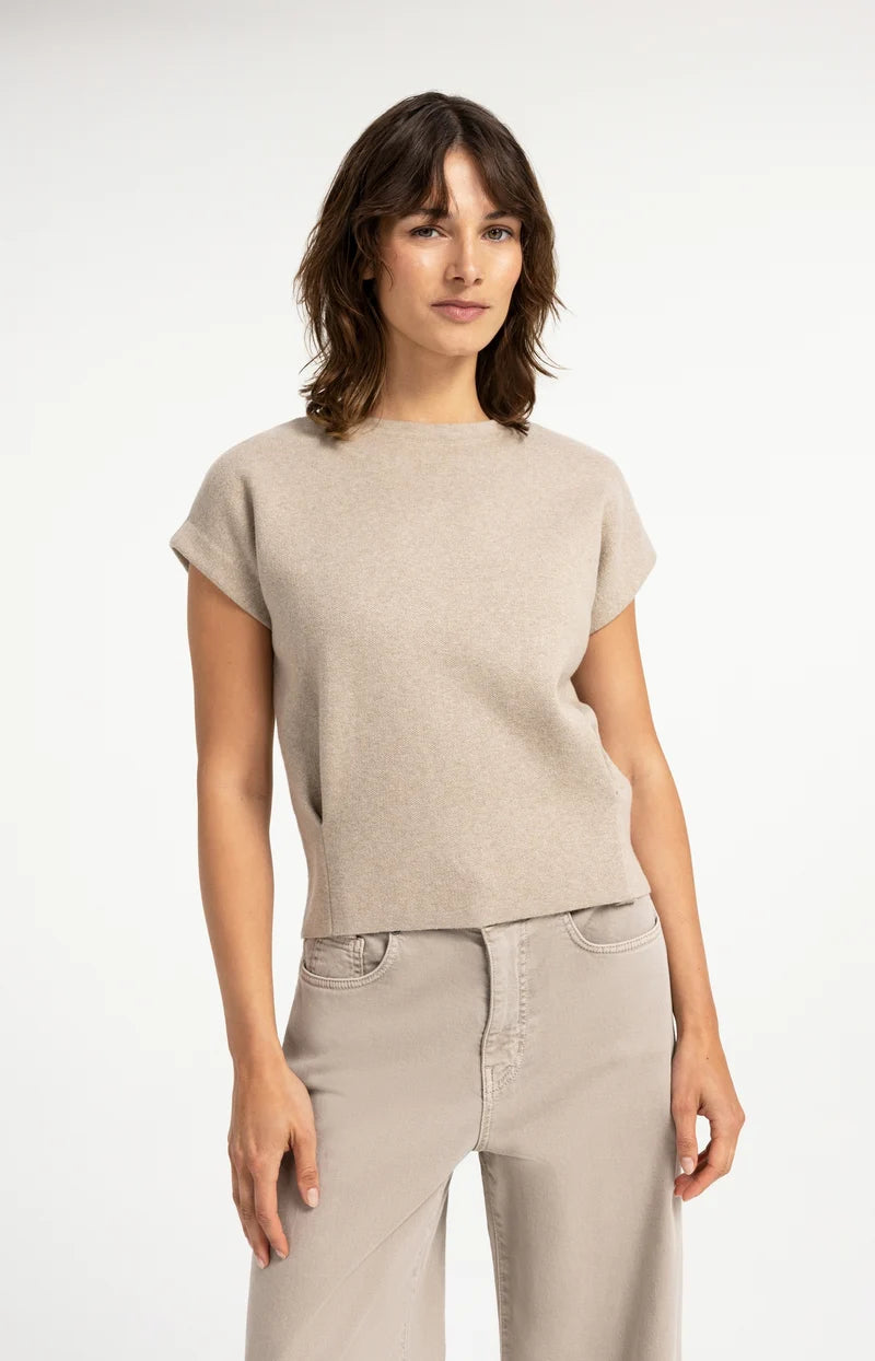 YAYA Jacquard Knit Top with Cap Sleeves, Grey