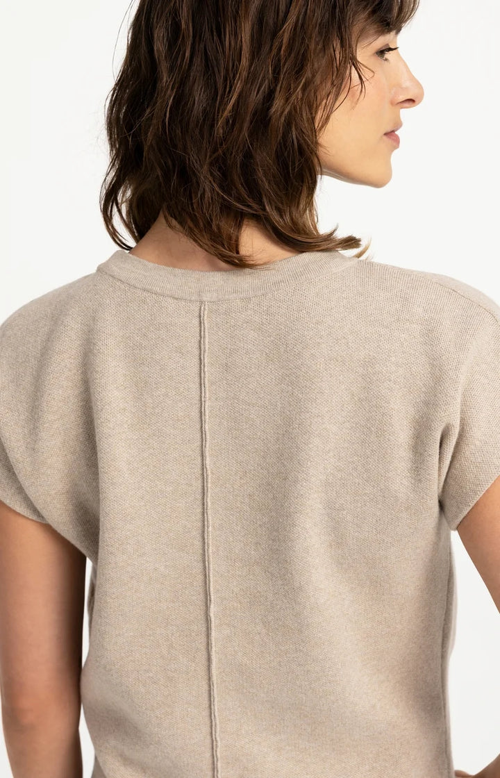 YAYA Jacquard Knit Top with Cap Sleeves, Grey
