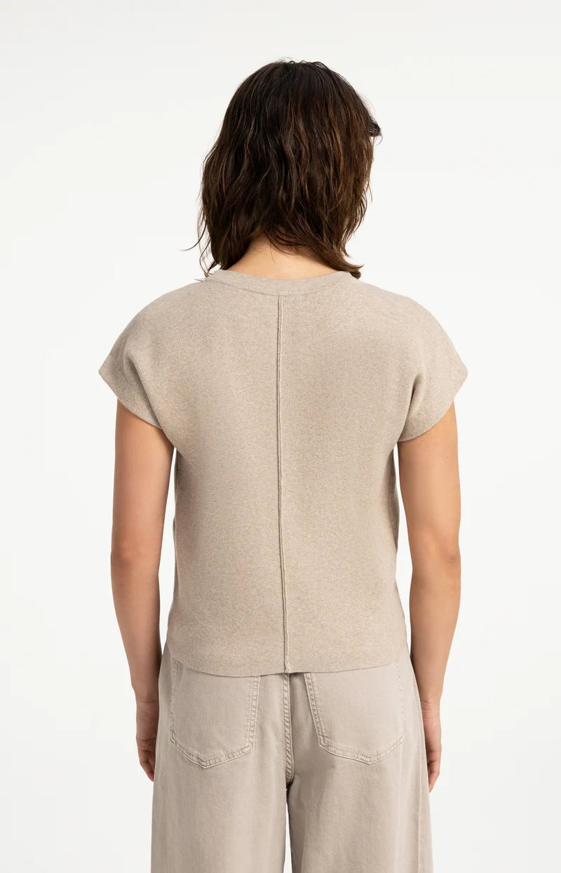 YAYA Jacquard Knit Top with Cap Sleeves, Grey