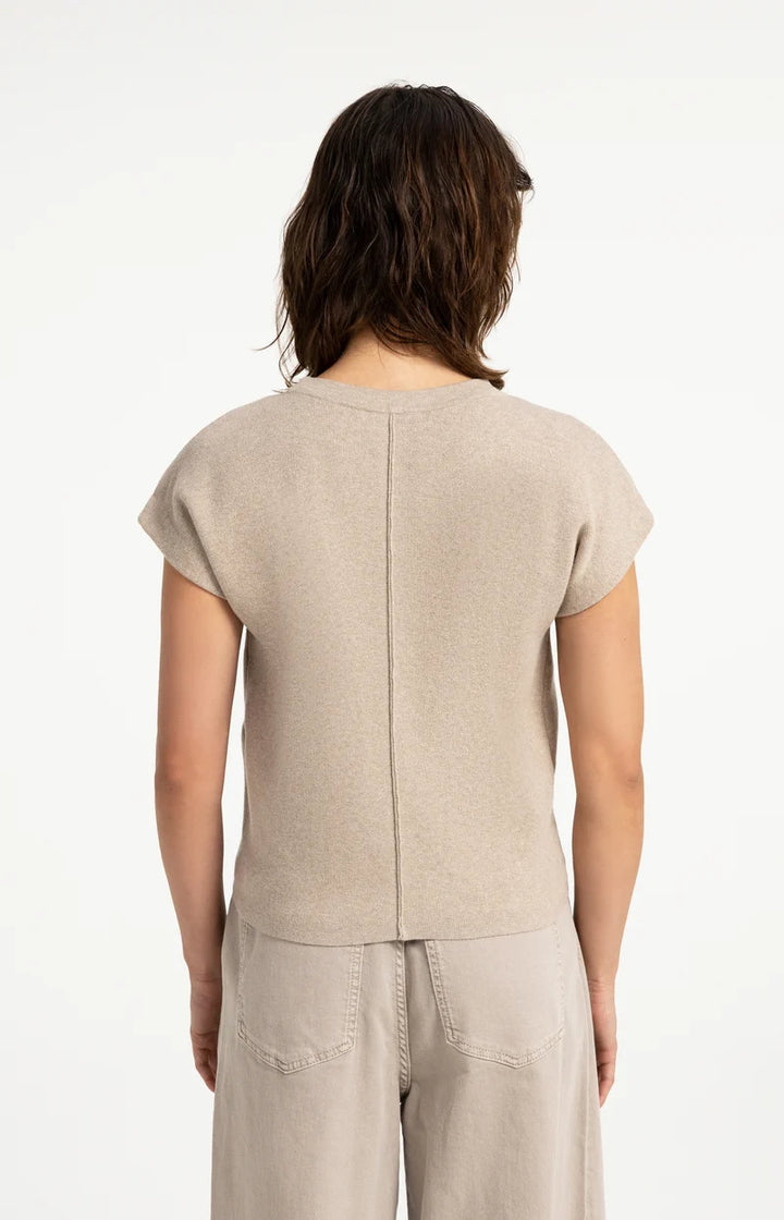 YAYA Jacquard Knit Top with Cap Sleeves, Grey