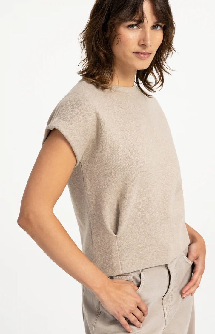 YAYA Jacquard Knit Top with Cap Sleeves, Grey