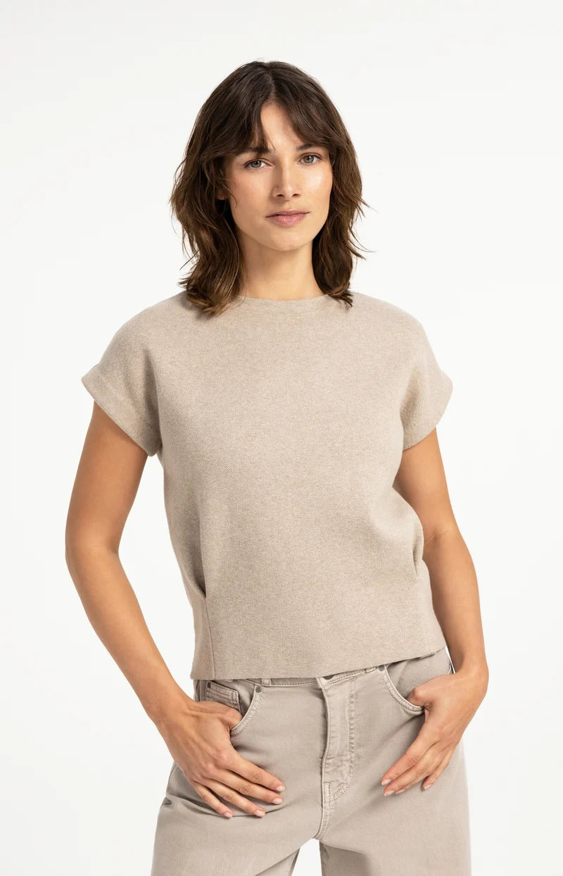 YAYA Jacquard Knit Top with Cap Sleeves, Grey