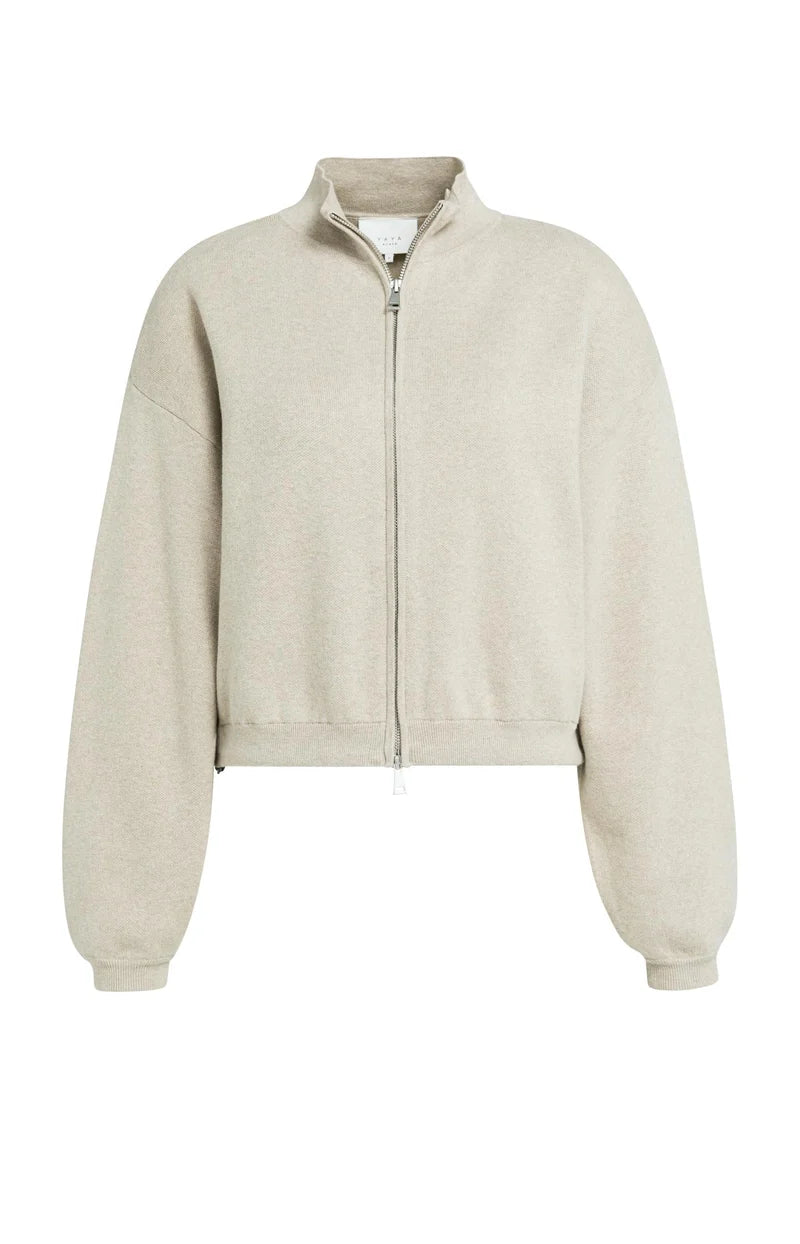 YAYA Jacquard Knitted Cardigan with Zip Closure, Grey