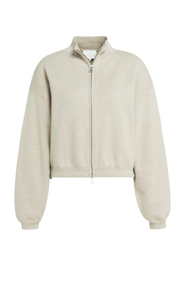 YAYA Jacquard Knitted Cardigan with Zip Closure, Grey