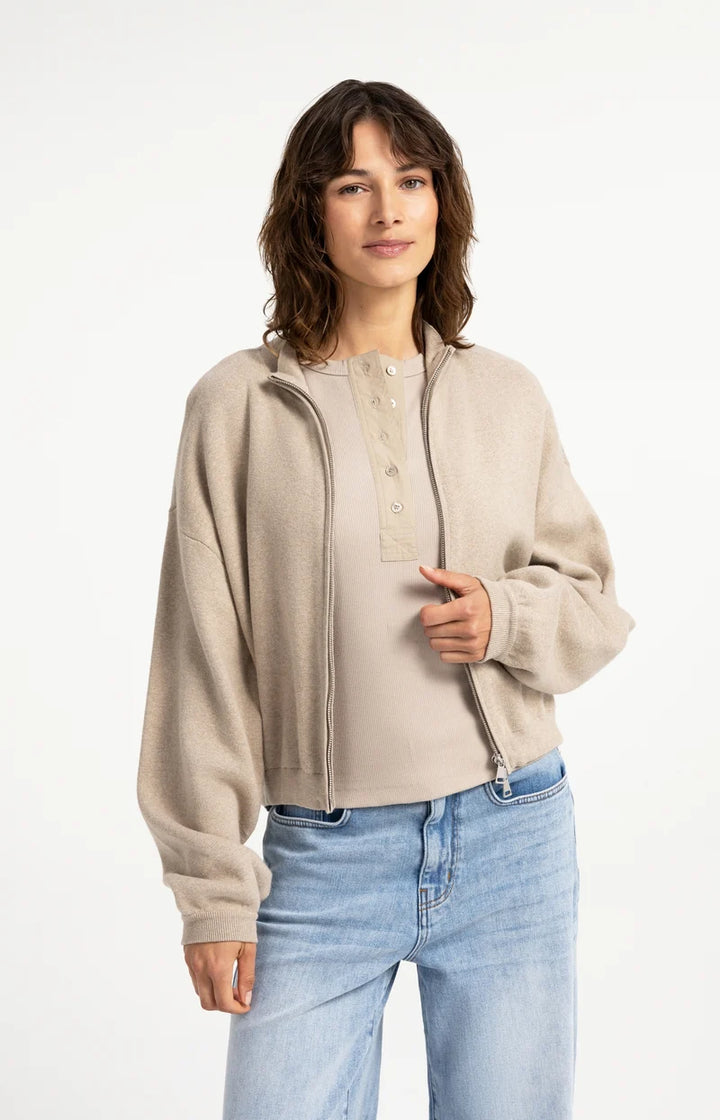 YAYA Jacquard Knitted Cardigan with Zip Closure, Grey