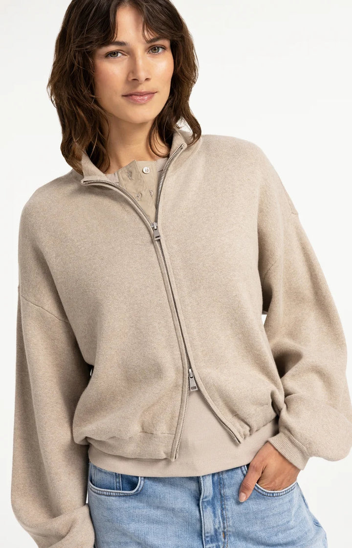 YAYA Jacquard Knitted Cardigan with Zip Closure, Grey