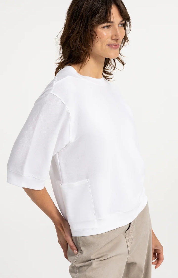 YAYA Jersey Rib Top with Short Sleeves, White