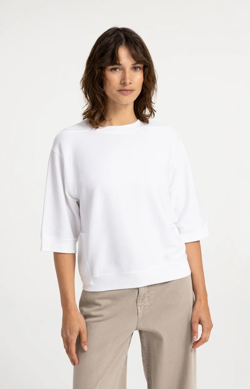 YAYA Jersey Rib Top with Short Sleeves, White