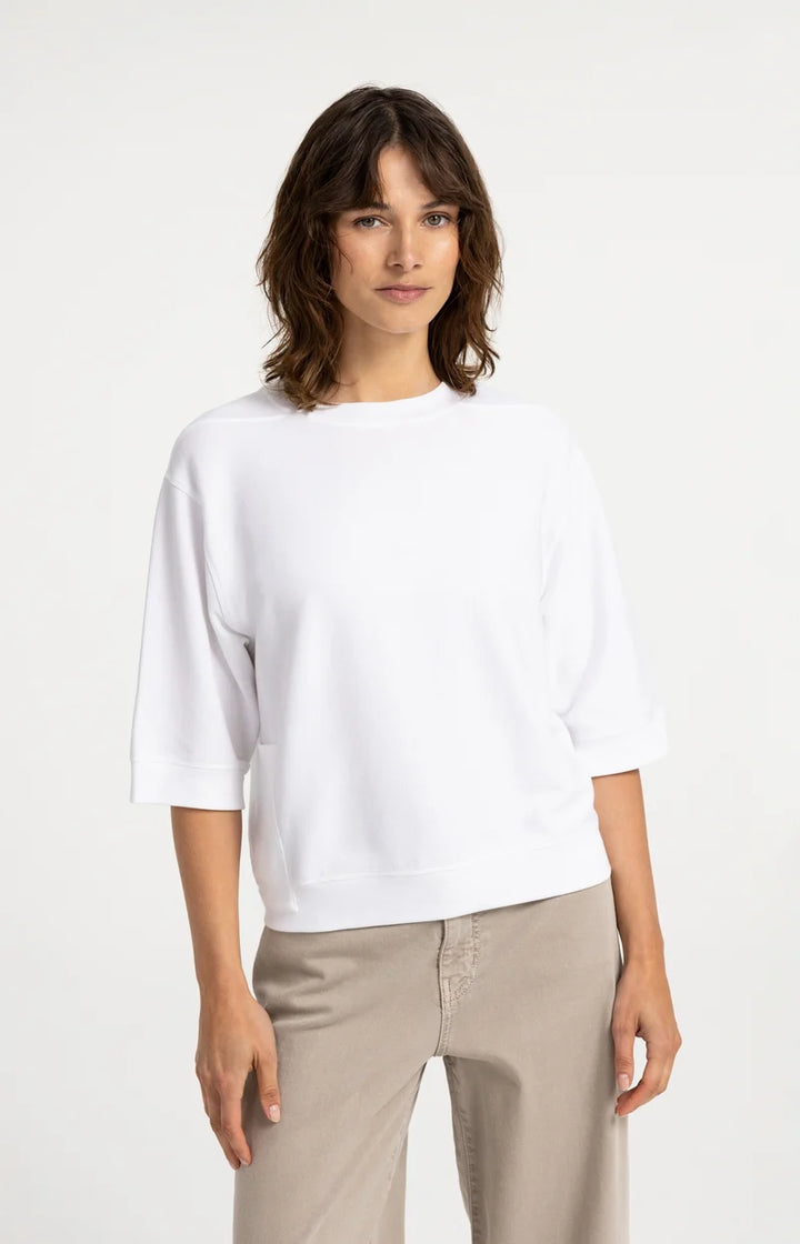 YAYA Jersey Rib Top with Short Sleeves, White