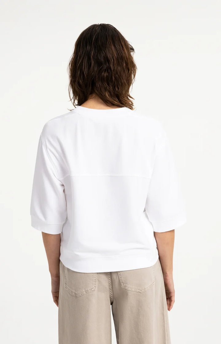 YAYA Jersey Rib Top with Short Sleeves, White