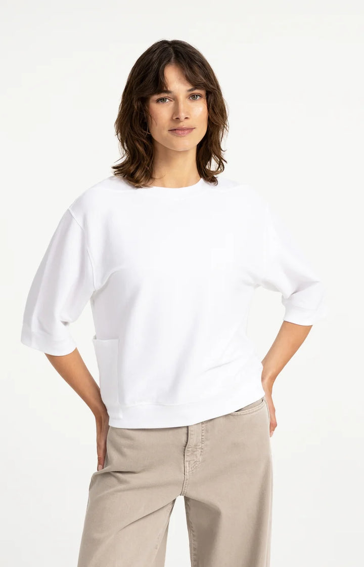 YAYA Jersey Rib Top with Short Sleeves, White