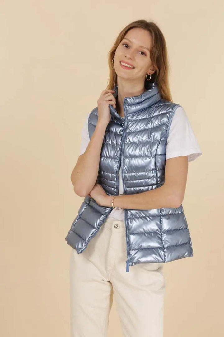 Lightweight Metallic Down Gilet, Blue