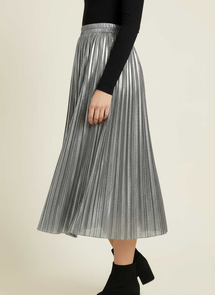 Metallic Shiny & Pleated Skirt