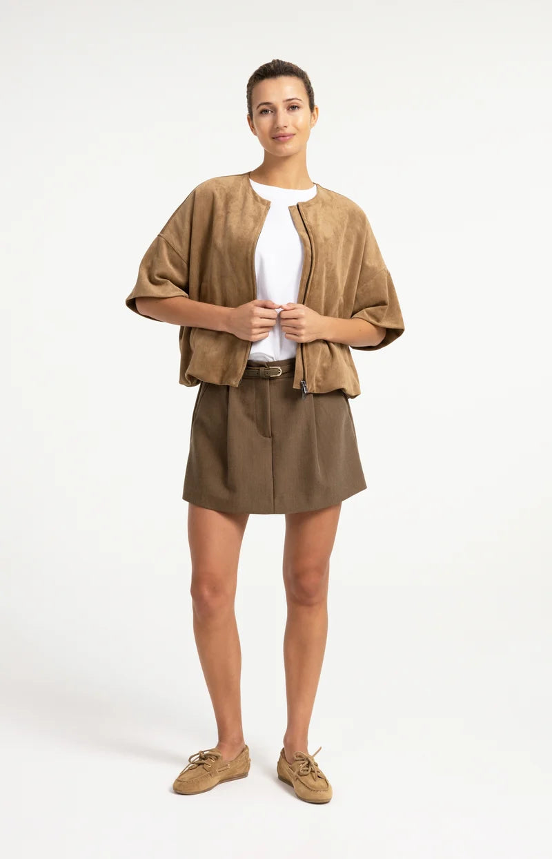 YAYA Oversized Suedine Jacket with Short Sleeves, Brown
