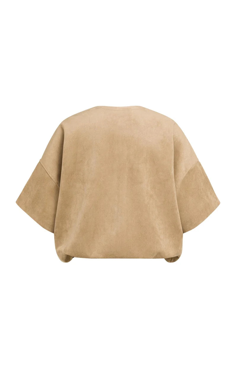 YAYA Oversized Suedine Jacket with Short Sleeves, Brown
