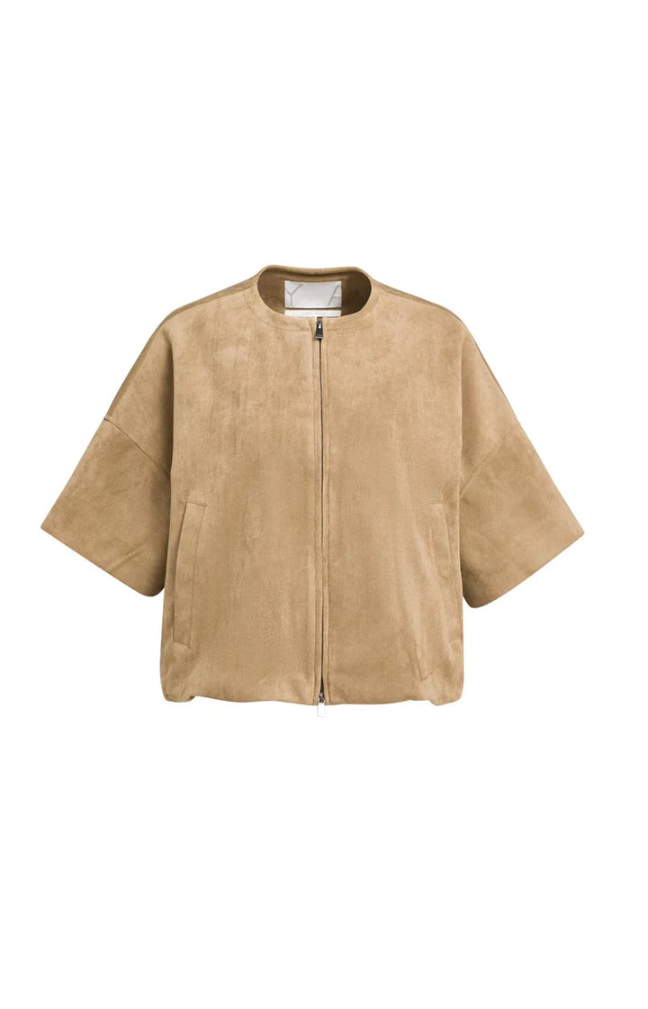 YAYA Oversized Suedine Jacket with Short Sleeves, Brown