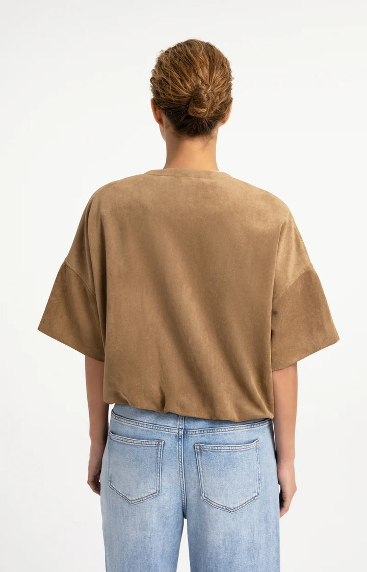 YAYA Oversized Suedine Jacket with Short Sleeves, Brown