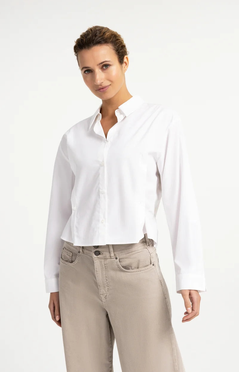 YAYA Poplin Blouse, Adjustable Waist & Long Sleeves, White