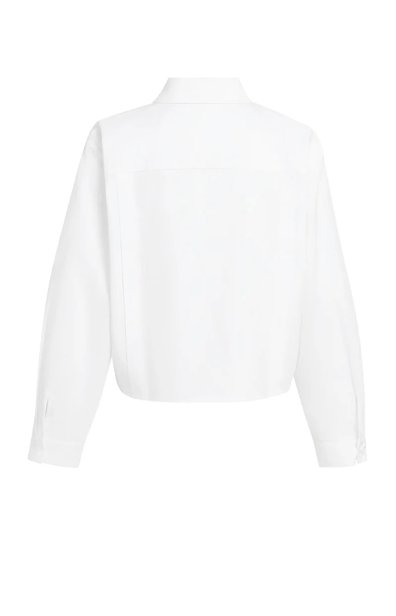YAYA Poplin Blouse, Adjustable Waist & Long Sleeves, White