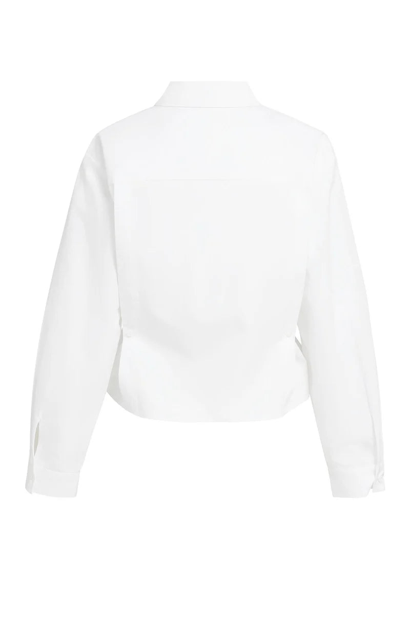 YAYA Poplin Blouse, Adjustable Waist & Long Sleeves, White