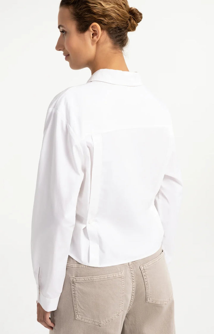 YAYA Poplin Blouse, Adjustable Waist & Long Sleeves, White