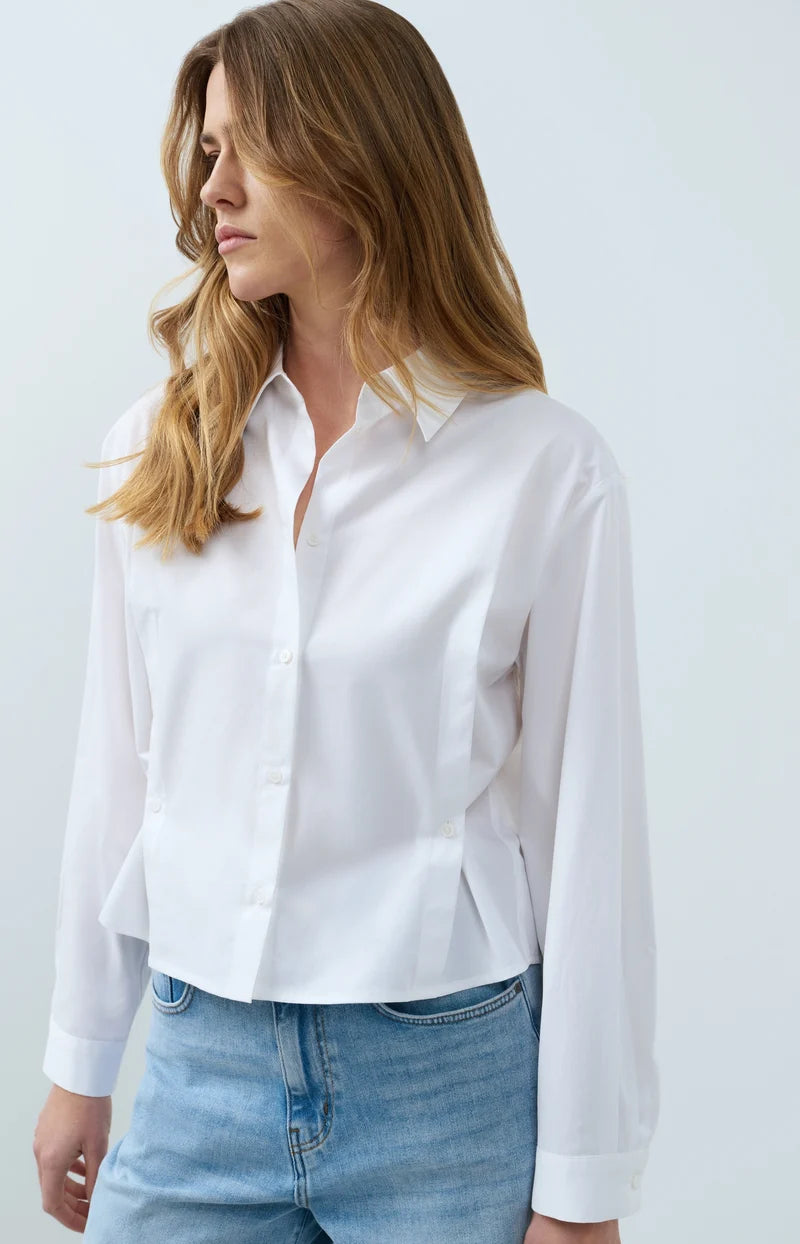 YAYA Poplin Blouse, Adjustable Waist & Long Sleeves, White
