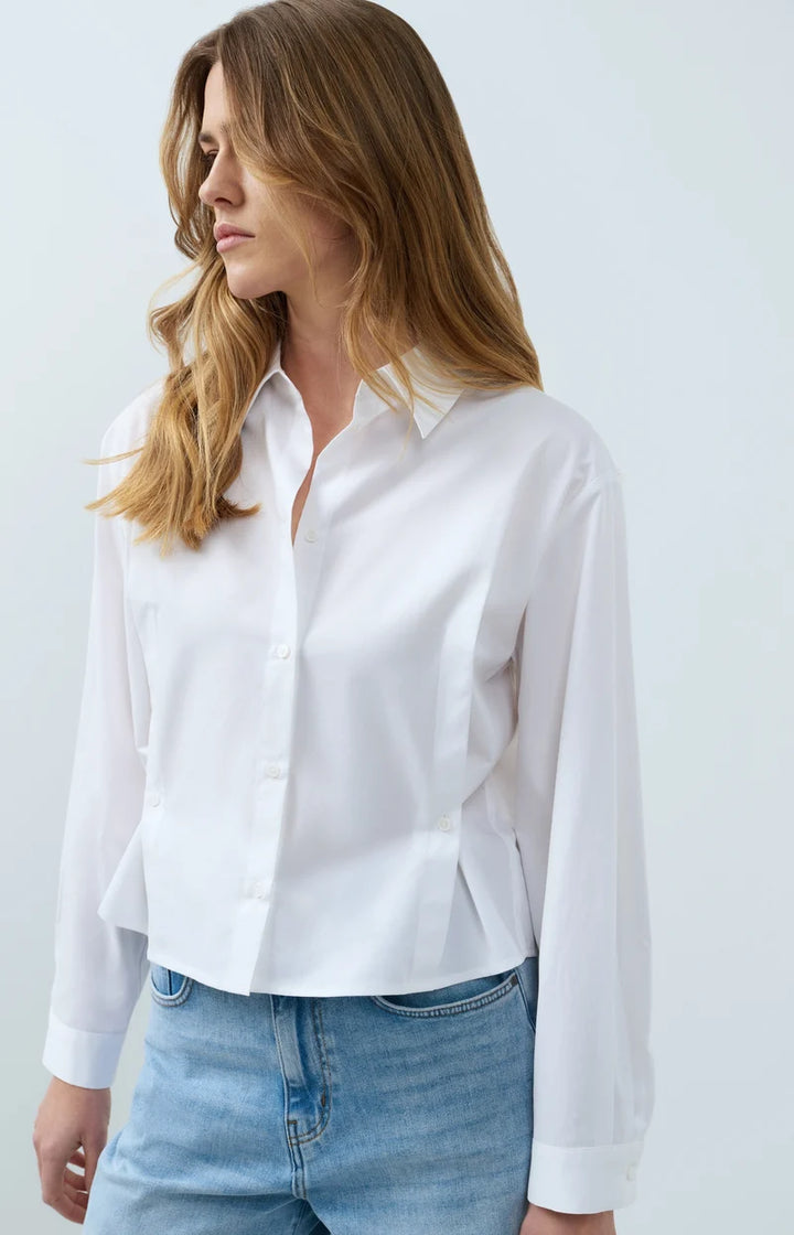 YAYA Poplin Blouse, Adjustable Waist & Long Sleeves, White